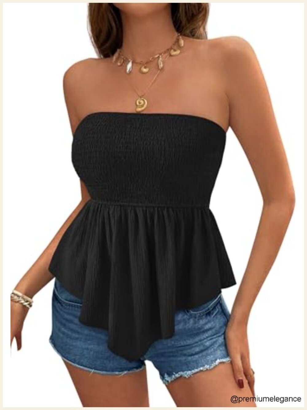 PRETTYGARDEN Women's Strapless Smocked Peplum Tube Top